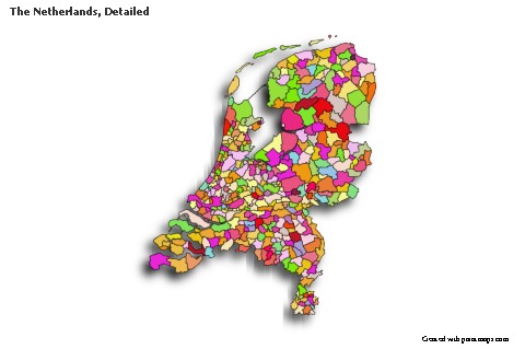 Sample Maps for The Netherlands, Detailed (colored,shadowy)