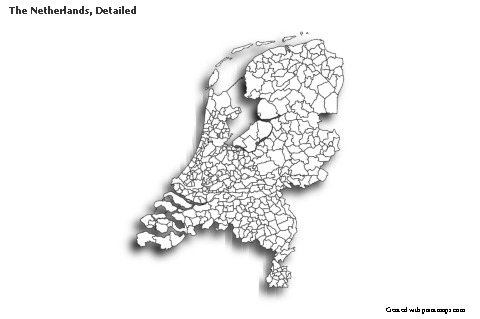 Sample Maps for The Netherlands, Detailed (black-white,shadowy)
