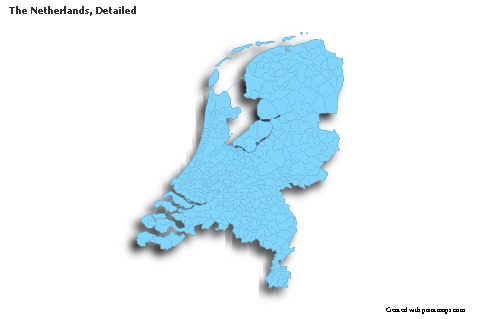 Sample Maps for The Netherlands, Detailed (blue,outline,shadowy)