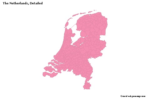 Sample Maps for The Netherlands, Detailed (pink,outline)