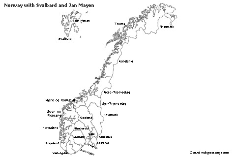 Sample Maps for Norway with Svalbard and Jan Mayen (black-white)