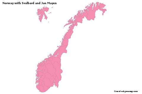 Sample Maps for Norway with Svalbard and Jan Mayen (pink,outline)
