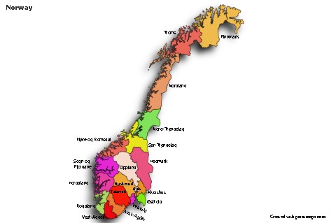 Sample Maps for Norway (colored,shadowy)