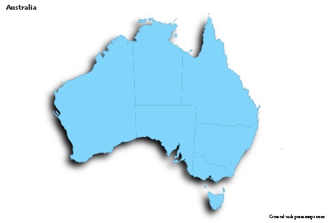 Contoh Peta untuk Australia (biru,garis luar,bayangan)