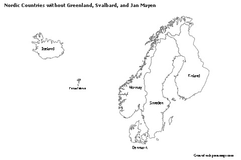 Contoh Peta untuk Nordic Countries tanpa Greenland, Svalbard, dan Jan Mayen (hitam-putih)
