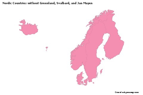 Contoh Peta untuk Nordic Countries tanpa Greenland, Svalbard, dan Jan Mayen (merah jambu,garis besar)