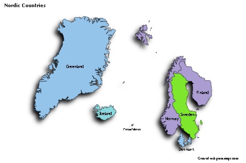 Sample Maps for Nordic Countries (colored,shadowy)