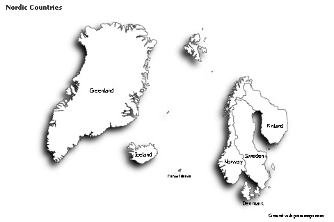 Sample Maps for Nordic Countries (black-white,shadowy)