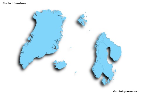 Sample Maps for Nordic Countries (blue,outline,shadowy)