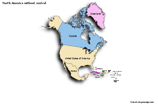 Contoh Peta untuk Amerika Utara tanpa pusat (berwarna,bayangan)