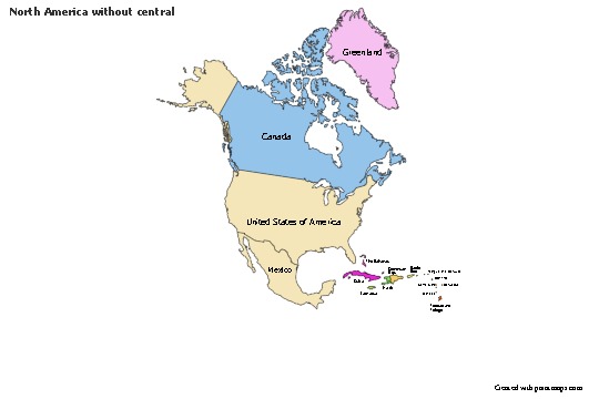 Contoh Peta untuk Amerika Utara tanpa pusat (berwarna)