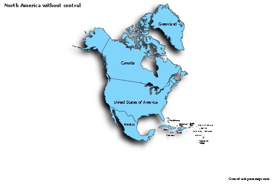 Contoh Peta untuk Amerika Utara tanpa pusat (biru,bayangan)