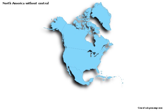 Contoh Peta untuk Amerika Utara tanpa pusat (biru,garis luar,bayangan)