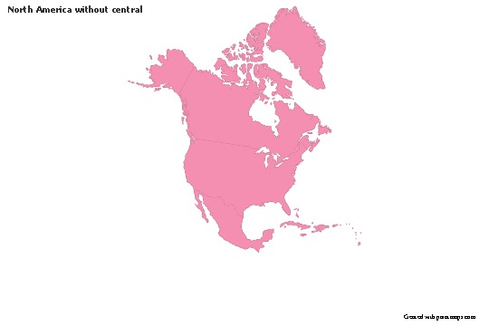 Contoh Peta untuk Amerika Utara tanpa pusat (merah jambu,garis besar)