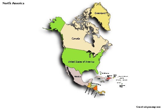 Contoh Peta untuk Amerika Utara (berwarna,bayangan)