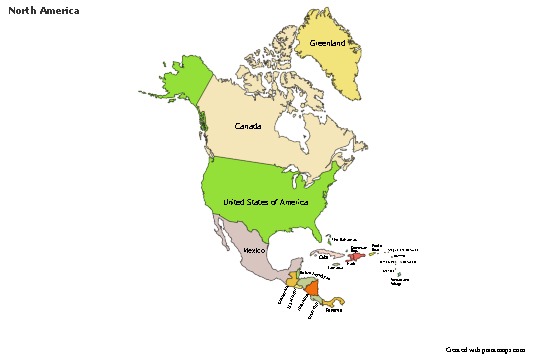 Contoh Peta untuk Amerika Utara (berwarna)