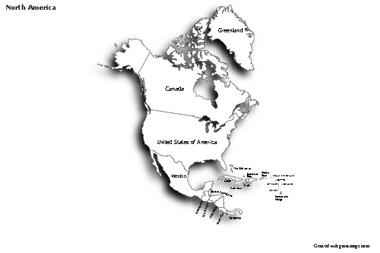 Contoh Peta untuk Amerika Utara (hitam-putih,bayangan)