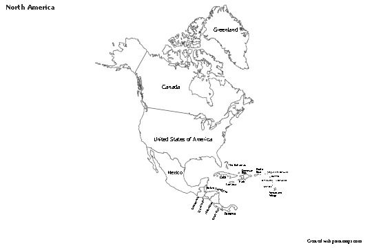 Contoh Peta untuk Amerika Utara (hitam-putih)