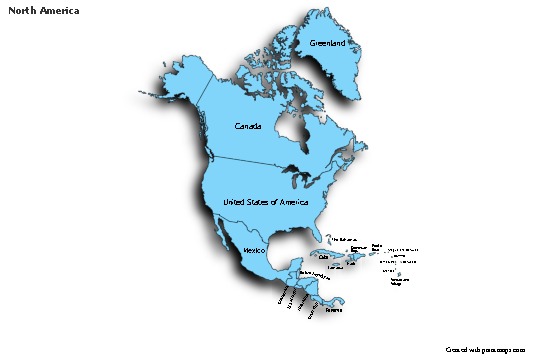 Contoh Peta untuk Amerika Utara (biru,bayangan)