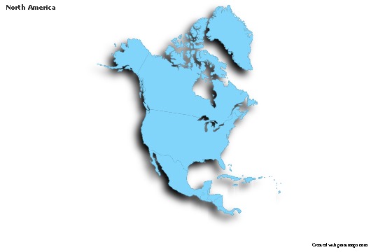 Contoh Peta untuk Amerika Utara (biru,garis luar,bayangan)