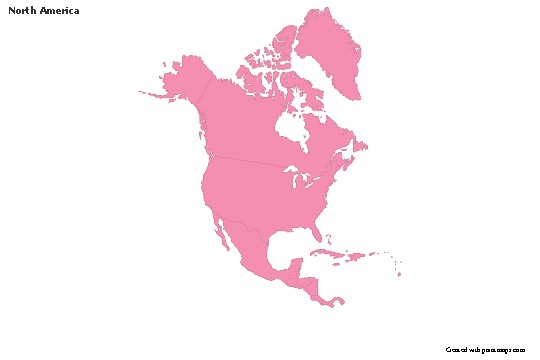 Contoh Peta untuk Amerika Utara (merah jambu,garis besar)