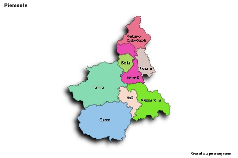 Exemplos de mapas para Piemonte (colorido,sombreado)