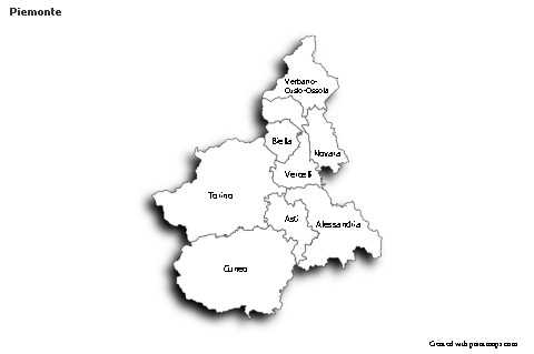Exemplos de mapas para Piemonte (preto-branco,sombra)