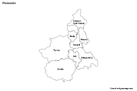 Exemplos de mapas para Piemonte (preto-branco)