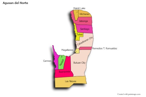 Agusan del Norte için Örnek Haritalar (renkli,gölgeli)