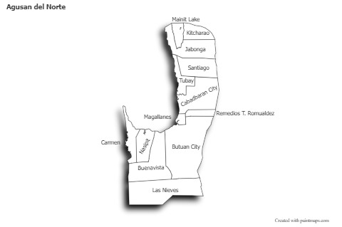 Agusan del Norte için Örnek Haritalar (siyah-beyaz,gölgeli)