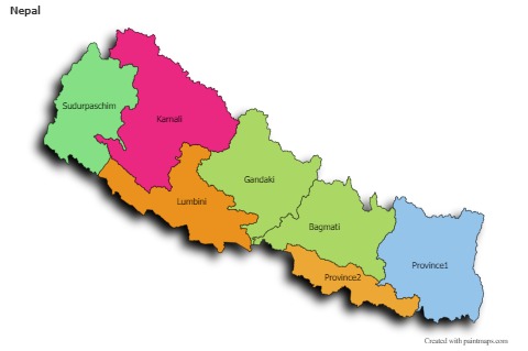 Contoh Peta untuk Nepal (berwarna,bayangan)