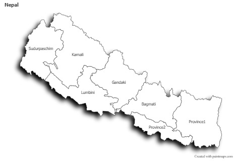 Contoh Peta untuk Nepal (hitam-putih,bayangan)