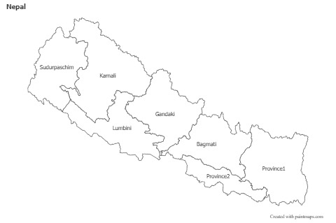Contoh Peta untuk Nepal (hitam-putih)