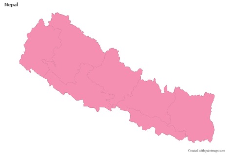 Contoh Peta untuk Nepal (merah jambu,garis besar)