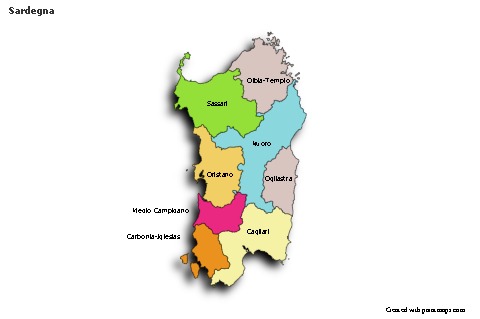 Mapas de muestra para Sardegna (coloreado,sombrío)