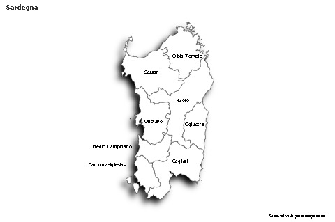 Mapas de muestra para Sardegna (blanco-negro,sombrío)