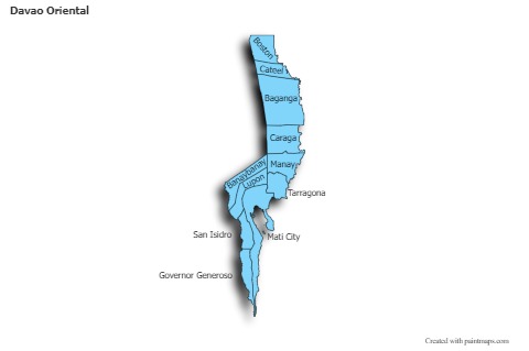Contoh Peta untuk Davao Oriental (biru,garis luar,bayangan)