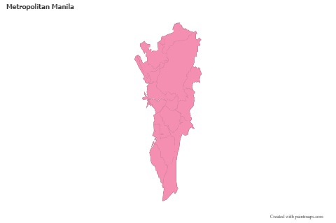 Contoh Peta untuk Metropolitan Manila (merah jambu,garis besar)