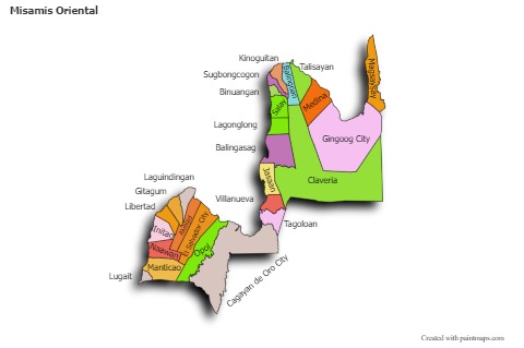 Exemplos de mapas para Misamis Oriental (colorido,sombreado)