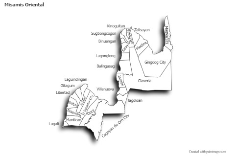 Exemplos de mapas para Misamis Oriental (preto-branco,sombra)
