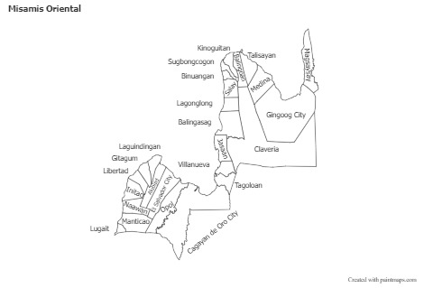 Exemplos de mapas para Misamis Oriental (preto-branco)