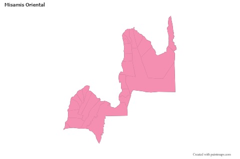 Exemplos de mapas para Misamis Oriental (rosa,contorno)