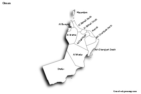 Contoh Peta untuk Oman (hitam-putih,bayangan)