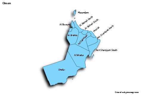 Contoh Peta untuk Oman (biru,bayangan)