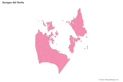 Contoh Peta untuk Surigao del Norte (merah jambu,garis besar)