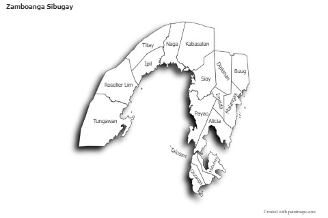 Mapas de muestra para Zamboanga Sibugay (blanco-negro,sombrío)
