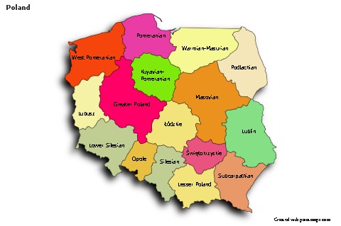 Sample Maps for Poland (colored,shadowy)