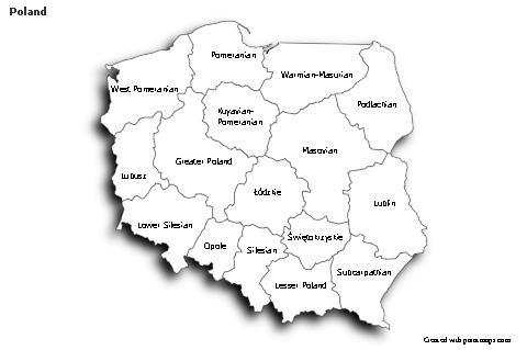 Sample Maps for Poland (black-white,shadowy)