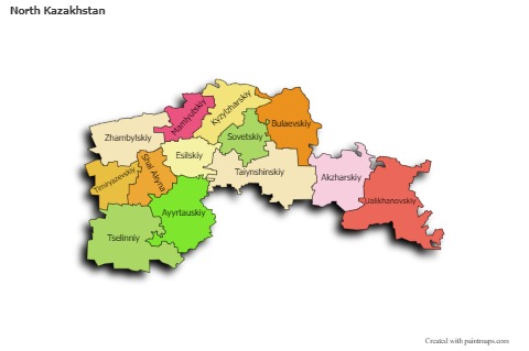 Mapas de muestra para Kazajistán Septentrional (coloreado)
