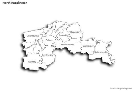 Mapas de muestra para Kazajistán Septentrional (rosa,contorno)